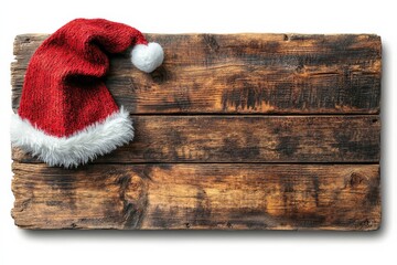 Santa hat placed on a rustic wooden surface for festive decoration during the holiday season