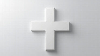 Fototapeta premium minimalist 3d rendered white cross icon on geometric white background with abstract modern design for christian religious artwork and logo use