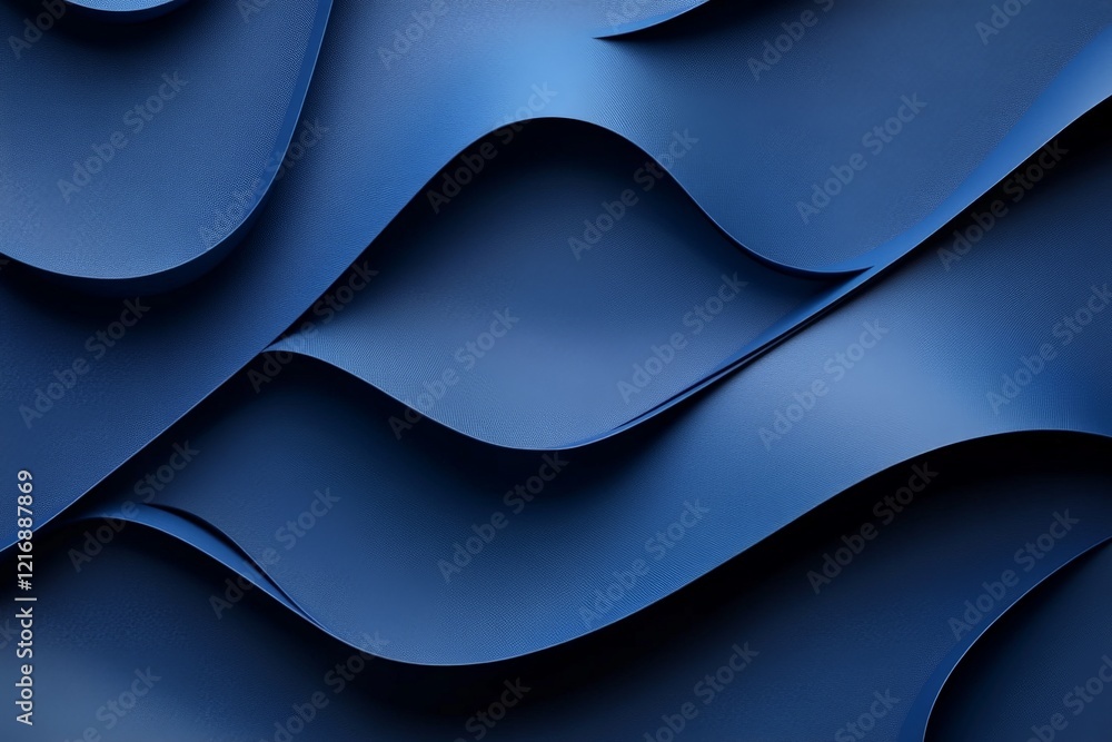 Poster curved blue waves create an elegant texture on a smooth surface