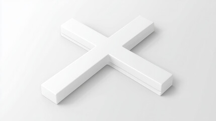 Obraz premium minimalist white cross 3d rendered model on white background illustrating geometric and modern design as a symbol of faith for religious christian use with clean vector graphics