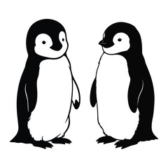 Fototapeta premium Black and white Baby Penguin silhouette vector.