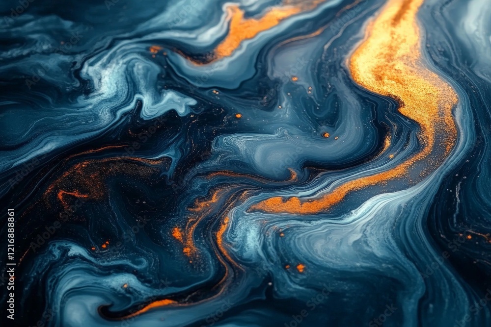 Poster vibrant swirls of blue and orange create an abstract artwork with dynamic patterns and textures