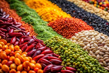 Colorful Seed Assortment:  A vibrant collection of diverse seeds for gardening and planting.