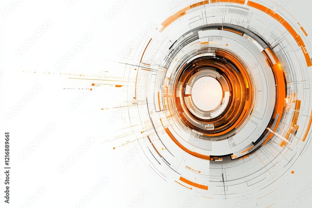 Aufkleber modern digital abstract design showcasing concentric circular patterns with orange accents on a ligh