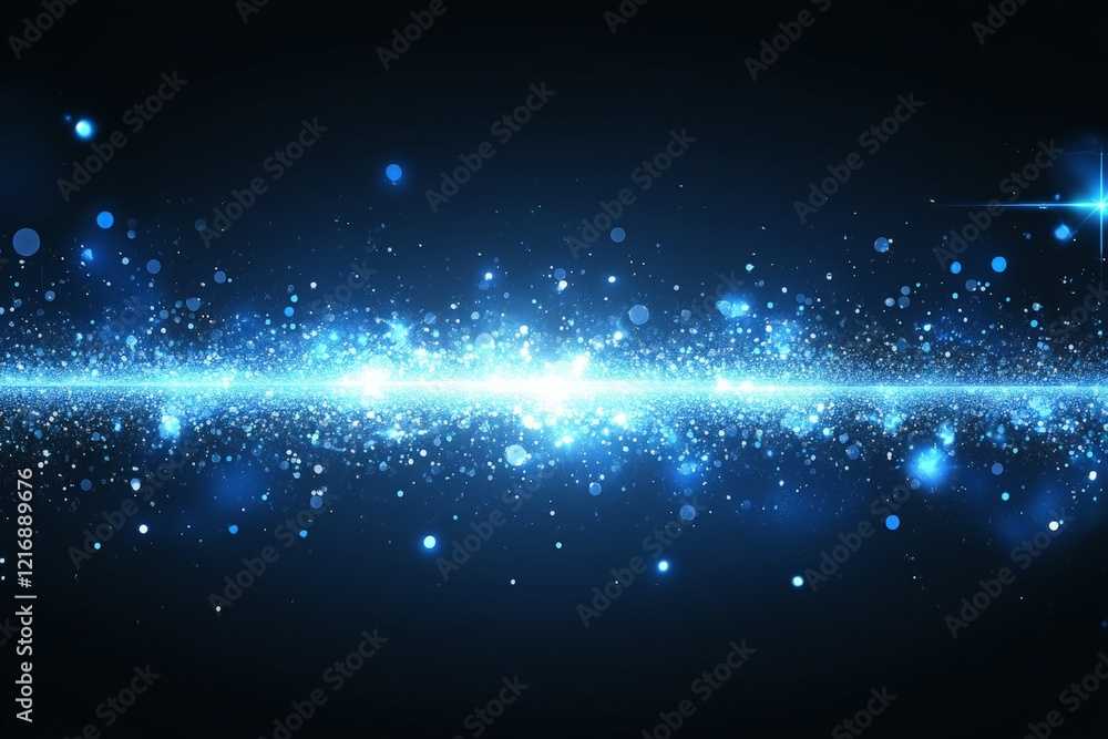 Poster bright blue particles create a stunning cosmic effect in the dark background during a digital art cr