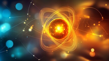 Abstract blur background representing nucleus, atoms, and molecules in light, symbolizing the fundamental elements of science and physics for creative digital art and educational visuals