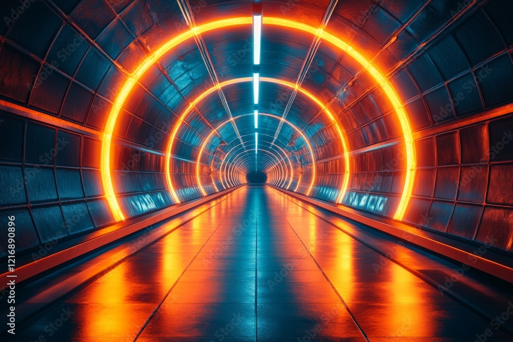 Aufkleber vibrant illuminated tunnel creating an otherworldly atmosphere in a modern urban setting
