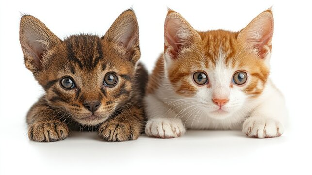 Two cute kittens studio shot, white background, pet adoption