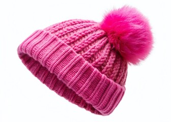 Cozy Pink Winter Knit Hat, Isolated White Background - Perfect for Fashion & Lifestyle Designs