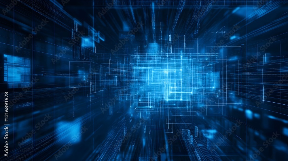 Poster abstract digital network technology background blue lines futuristic data flow modern digital art cy