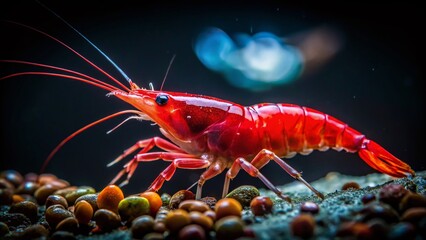 Crystal Red Shrimp in Low Light Aquarium - Macro Photography