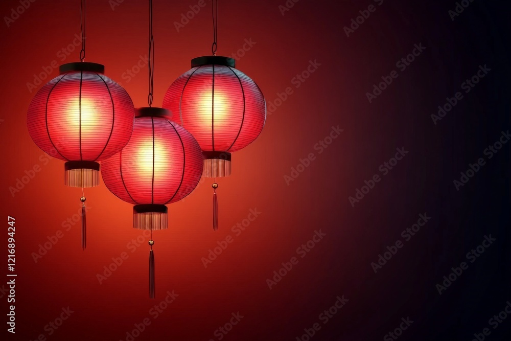Poster three red lanterns glowing against a dark background create a warm ambiance in a cozy setting