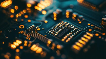 Obraz premium Close-up of Circuit Board with Golden Components