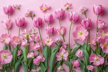 Obraz premium Beautiful arrangement of pink flowers displaying various types and shades in a vibrant floral design
