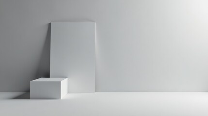 Minimalist White Cube and Panel Mockup for Product Presentation in a Bright Studio