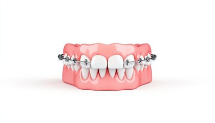 Realistic dental model showcasing braces on teeth, emphasizing oral health and orthodontic treatment