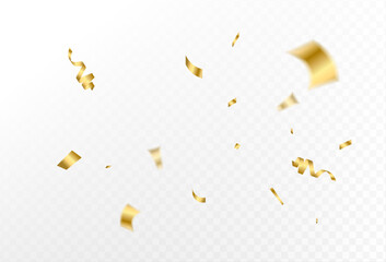 golg soft colorful confetti and ribbon streamers falling on a transparent background. blurred. Big and small,abstract frame,Vector. eps 10	
