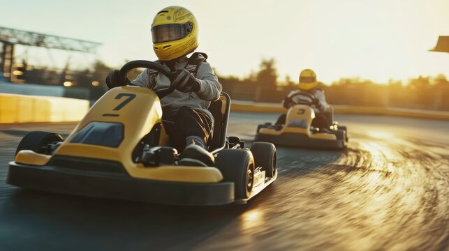 Dynamic Go-Kart Racing Action in Natural Light