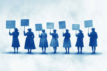 silhouette of women protesters holding signs in solidarity illustration