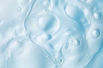 Light blue cosmetic gel with bubbles forming a refreshing and soothing texture