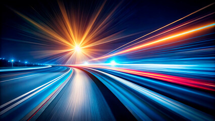 Racing red lines of light blur in the night sky as cars accelerate down the highway, a symphony of motion and speed