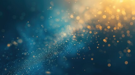 A dreamy abstract background featuring shimmering particles in blue and gold hues.