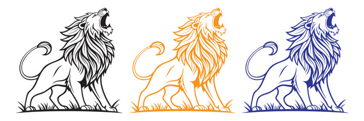 roaring lion drawn in a vector art style