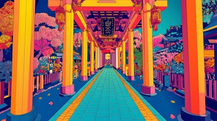 Vibrant Pathway Through an Enchanted Japanese Garden