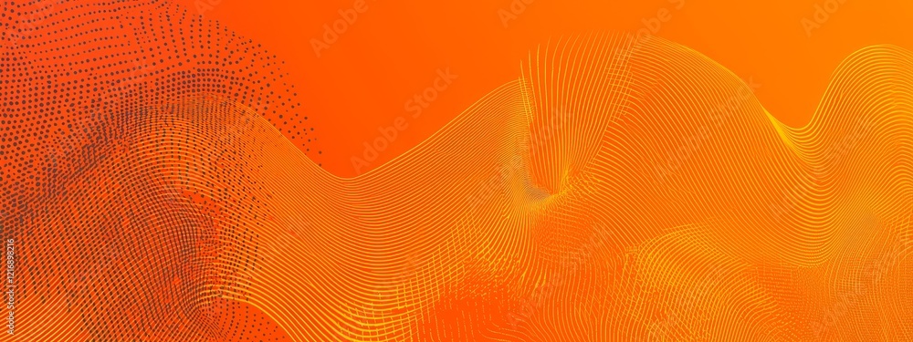 Poster an abstract halftone background featuring small dots and wavy lines in orange tones