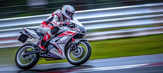 Fototapeta premium Dynamic motorcycle racing on the track captivating fast action and motion blur shots