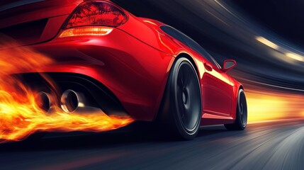 Naklejka premium Dynamic Racing Car with Flames in Action
