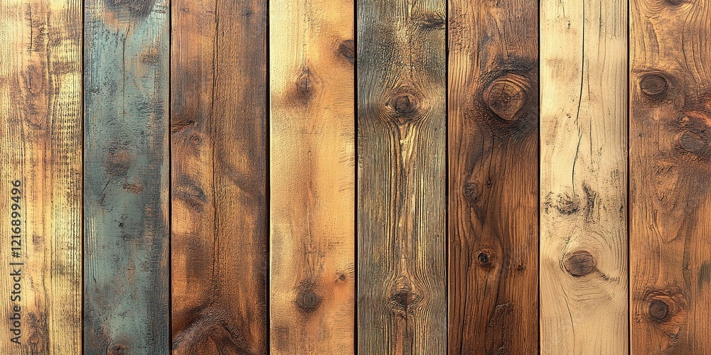 Aufkleber rustic wooden planks with varied textures and colors arranged in a linear pattern for interior desig