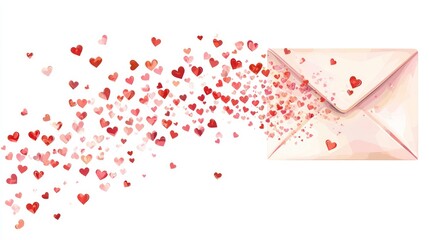 an envelope with heart-shaped confetti spilling out, on transparent background.