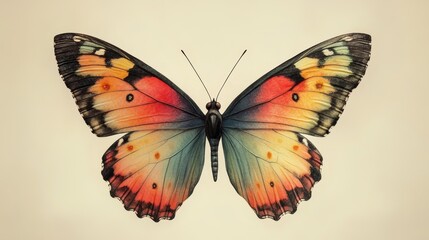 Obraz premium Vibrant Butterfly with Delicate Multicolored Wings on a Neutral Background