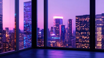 Cityscape at Dusk: A Panoramic View from a Modern Apartment