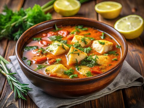 Delicious Bulgarian Fish Soup, Rich Broth with Fresh Herbs and Fish