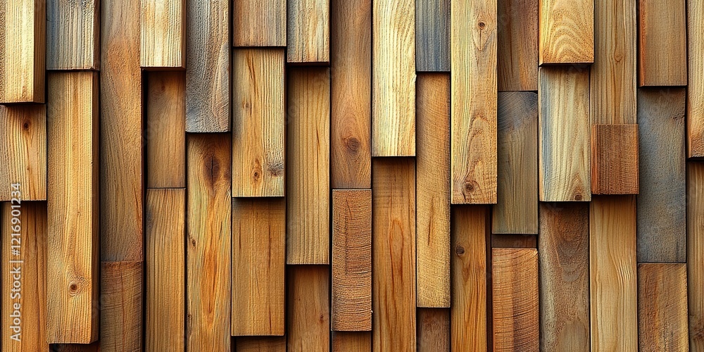 Poster textured wooden wall displaying various shades and patterns created by overlapping planks assembled 