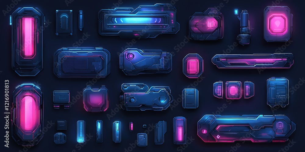 Aufkleber colorful futuristic ui elements arranged in an abstract design with neon highlights