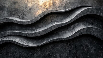 Abstract black and white shapes intersecting on a dark grainy background, header, copy space