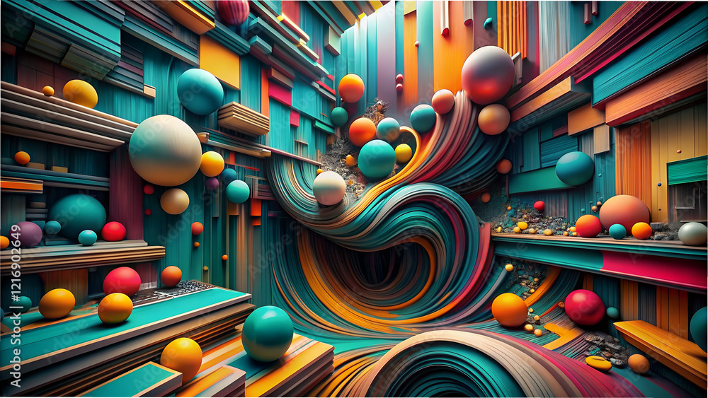 Aufkleber colorful abstract composition showcasing a vibrant interplay of geometric shapes and flowing lines i