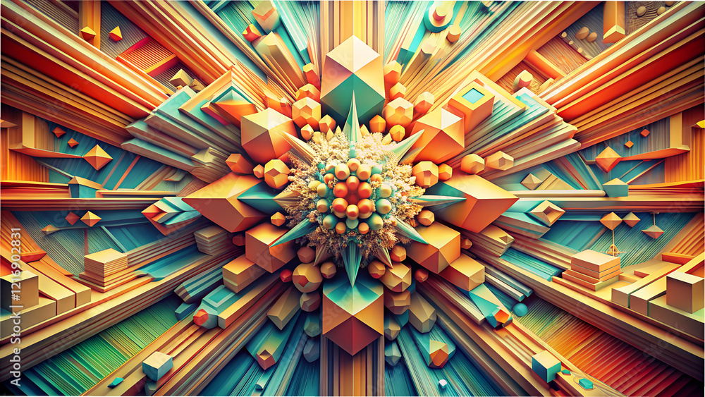 Aufkleber vibrant abstractionism featuring geometric shapes and dynamic textures in a captivating color palett