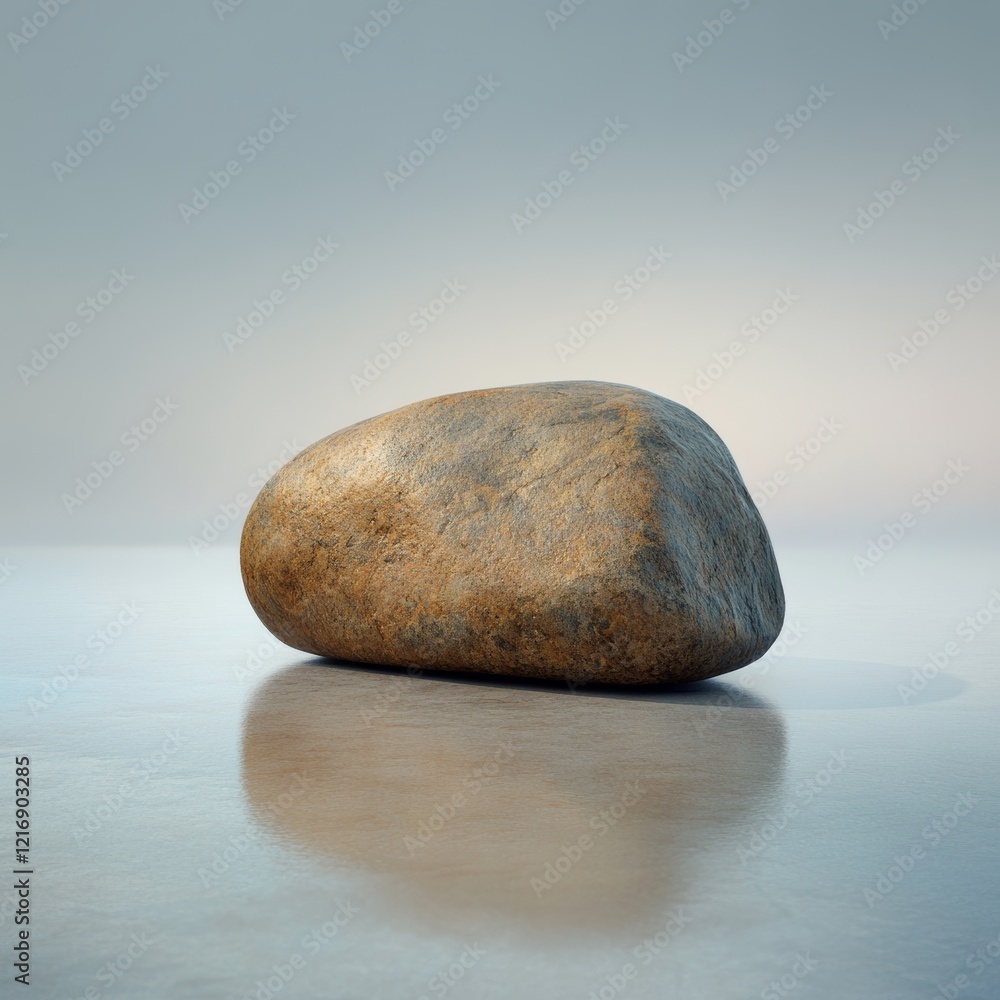 Poster smooth and polished rock on reflective surface with soft light