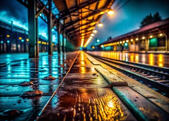 Deserted Train Platform: Macro View of Rust & Decay, Empty Tracks