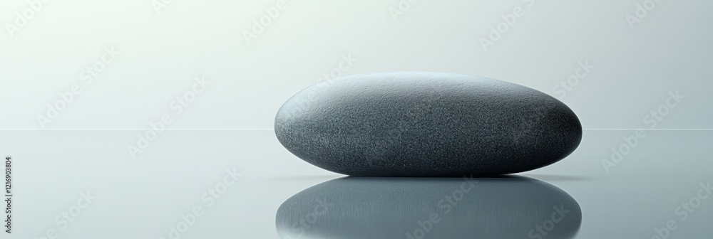 Poster smooth reflective stone on mirror-like surface with soft lighting