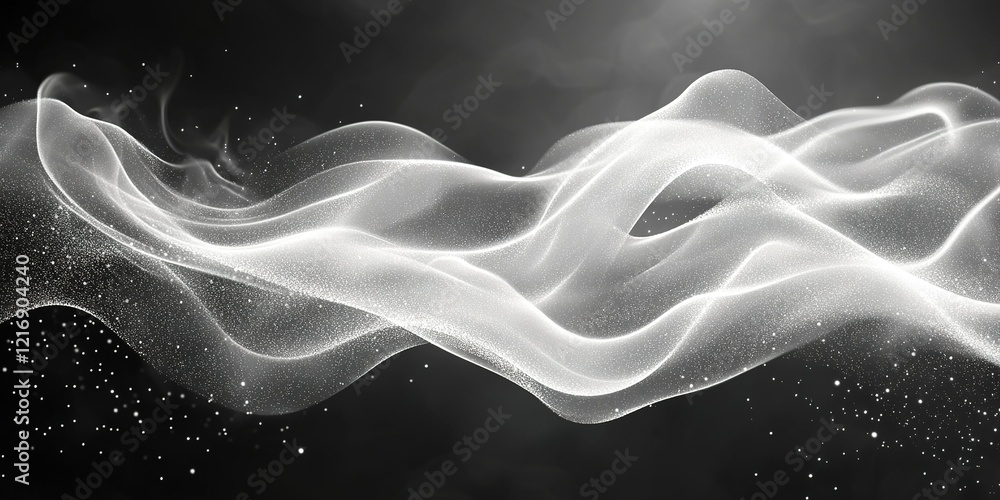 Poster ethereal white wisps floating through a dark background create a mesmerizing visual effect at nightt