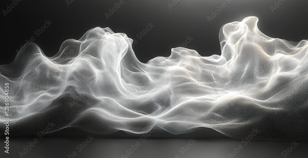 Poster abstract white and gray wave patterns create a sense of movement in a dark background environment