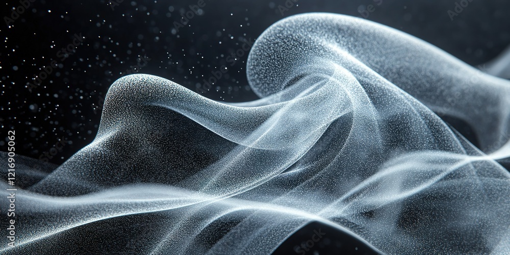 Poster soft flowing smoke creating ethereal patterns in dark space, resembling clouds or waves at night