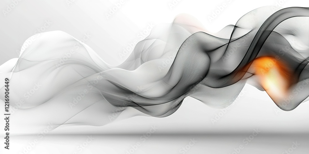 Poster abstract representation of flowing smoke with hints of light transitioning through soft waves in a m