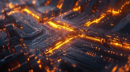 Obraz premium Abstract Circuit Board Glowing Orange