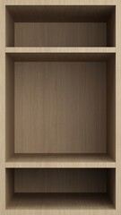 case en bois vide avec étagère au format vertical - rendu 3D - vu de face